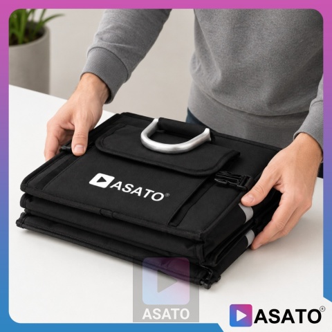 Organizer do bagażnika samochodowego LUX 1F ASATO® składany 60x35x30 cm z klapą i przegrodami