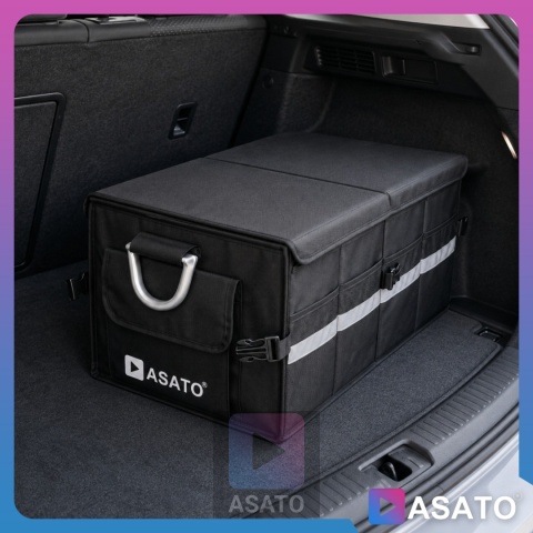 Organizer do bagażnika samochodowego LUX 1F ASATO® składany 60x35x30 cm z klapą i przegrodami