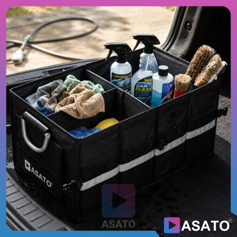 Organizer do bagażnika samochodowego LUX 1F ASATO® składany 60x35x30 cm z klapą i przegrodami