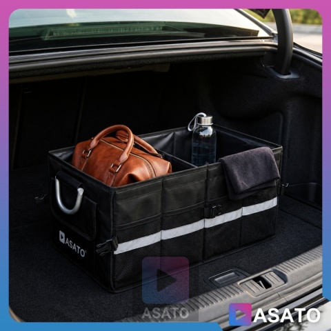 Organizer do bagażnika samochodowego LUX 1F ASATO® składany 60x35x30 cm z klapą i przegrodami