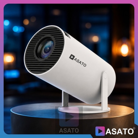 Projektor Smart Mini ASATO® Rzutnik HDMI - Android TV WiFi Bluetooth 5.0 - HD 720p 4K Ready - Ekran 150''