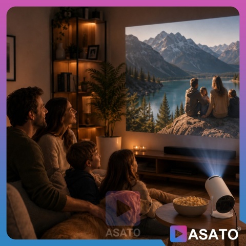 Projektor Smart Mini ASATO® Rzutnik HDMI - Android TV WiFi Bluetooth 5.0 - HD 720p 4K Ready - Ekran 150''