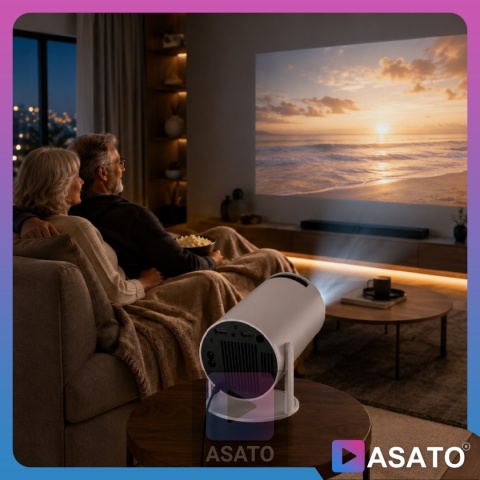 Projektor Smart Mini ASATO® Rzutnik HDMI - Android TV WiFi Bluetooth 5.0 - HD 720p 4K Ready - Ekran 150''