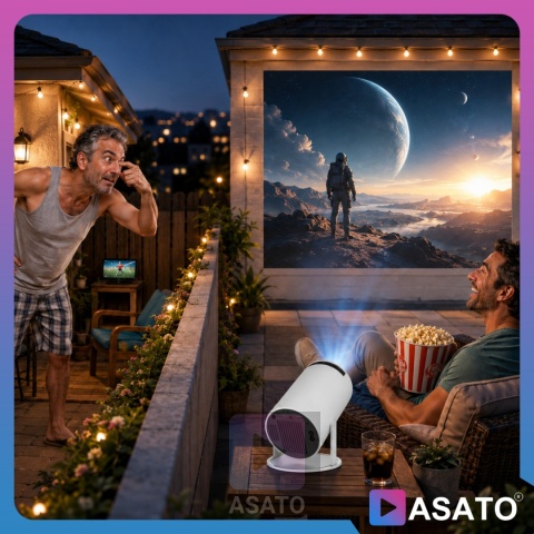 Projektor Smart Mini ASATO® Rzutnik HDMI - Android TV WiFi Bluetooth 5.0 - HD 720p 4K Ready - Ekran 150''