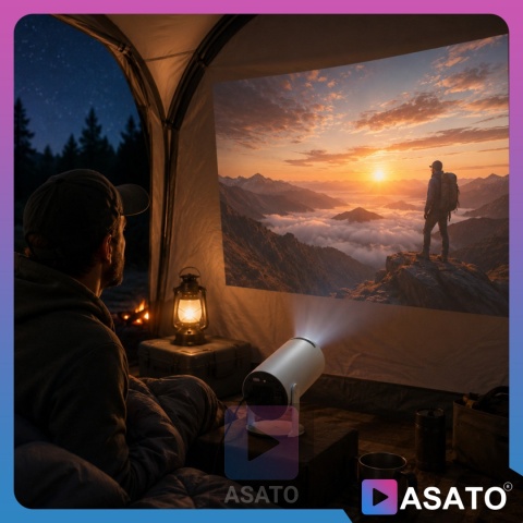 Projektor Smart Mini ASATO® Rzutnik HDMI - Android TV WiFi Bluetooth 5.0 - HD 720p 4K Ready - Ekran 150''