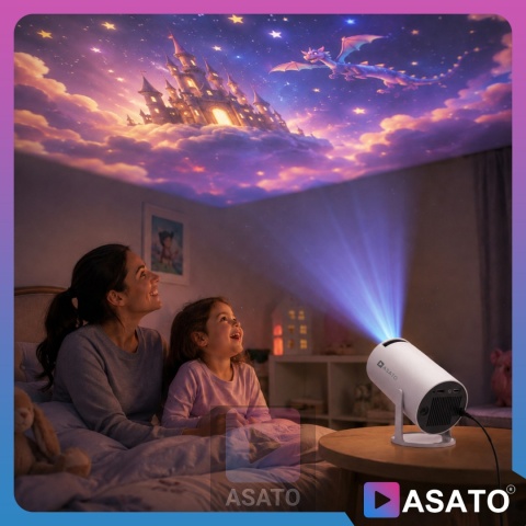 Projektor Smart Mini ASATO® Rzutnik HDMI - Android TV WiFi Bluetooth 5.0 - HD 720p 4K Ready - Ekran 150''