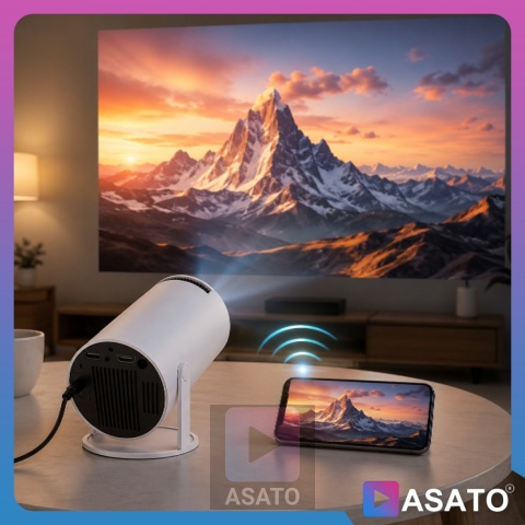 Projektor Smart Mini ASATO® Rzutnik HDMI - Android TV WiFi Bluetooth 5.0 - HD 720p 4K Ready - Ekran 150''