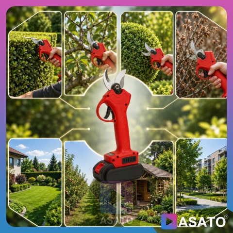 Sekator Akumulatorowy Elektryczne Nożyce do Gałęzi Bezszczotkowy Ogrodowy 120W 48V 1x Akumulator Walizka i Akcesoria ASATO®